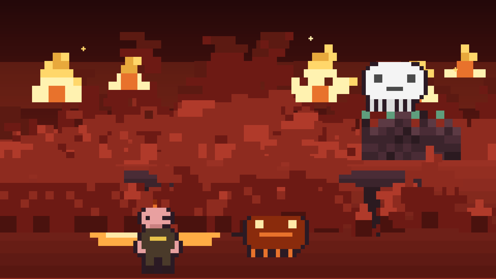 Blocky red Nether cavern with lava glow