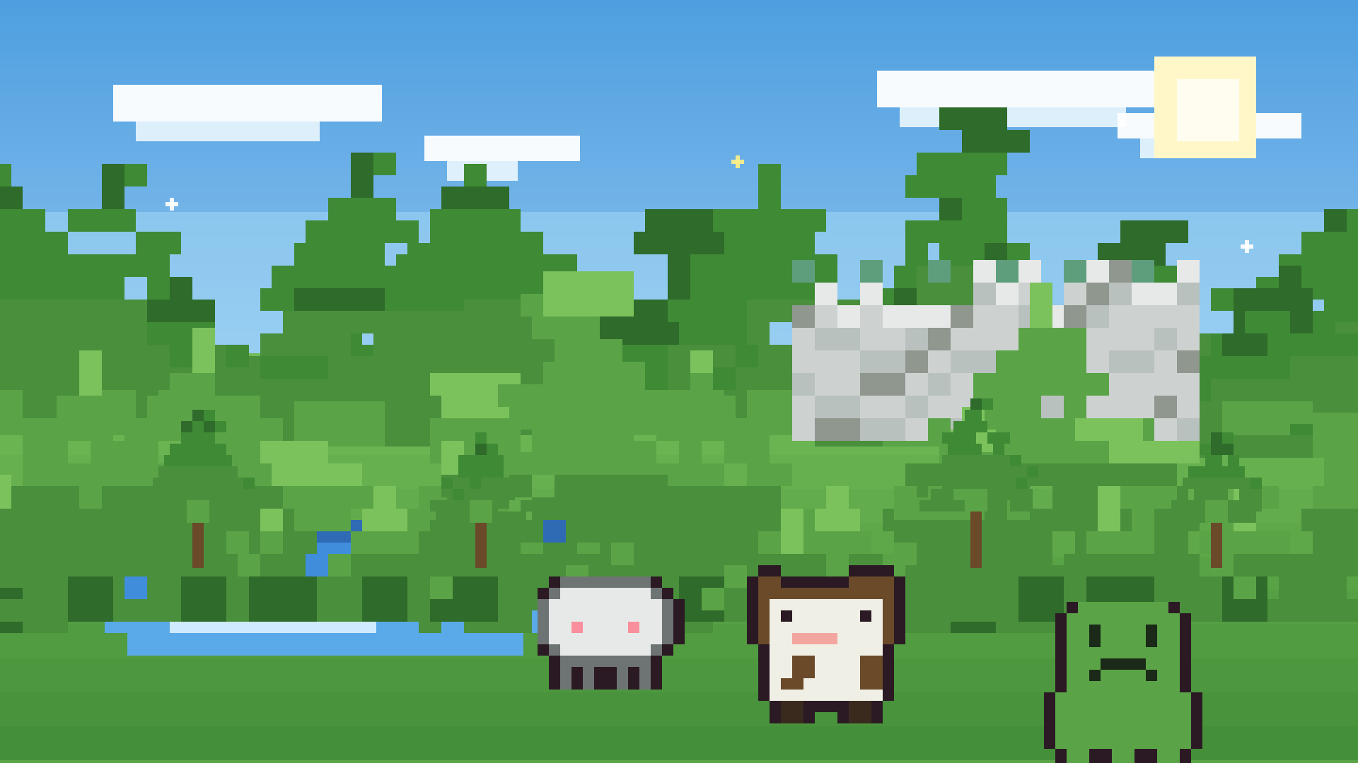 Blocky green Overworld landscape under a blue sky